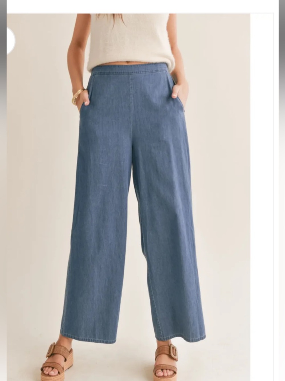 Sadie & Sage Chambray Wide-Leg Pull-On Pants - Blue